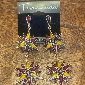 Taramanda Gold-Tone Pink & Yellow Star Drop Earrings